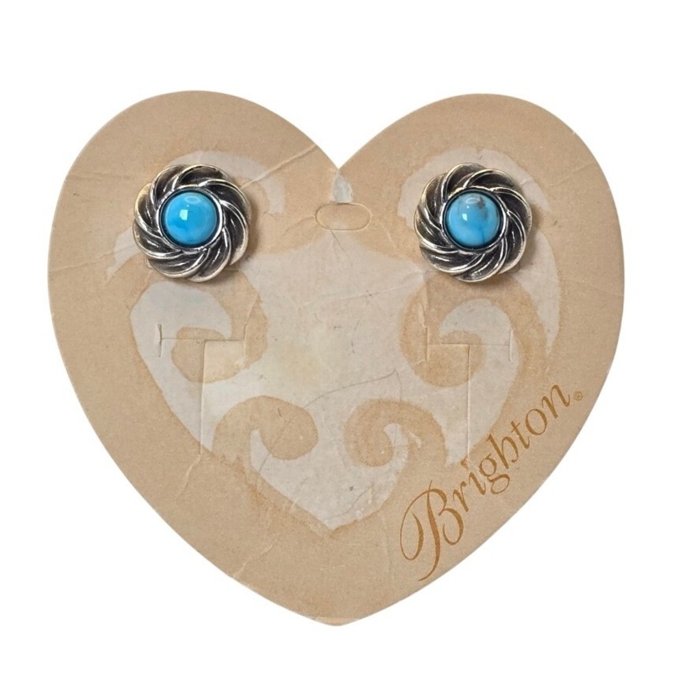Brighton Silver Tone Turquoise Cabochon Rope Swirl Stud Earrings Southwestern